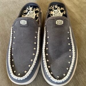 Hey Dude Women's Gray Platform Shoes Silver Studs